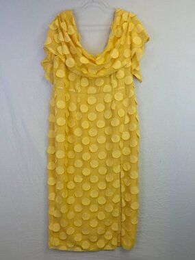 ASOS Women's Yellow Jacquard Polka Dot Midi Dress